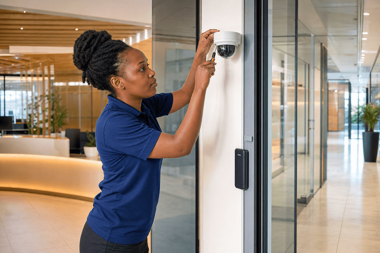 Aliko security technician carrying out a precise CCTV installation
